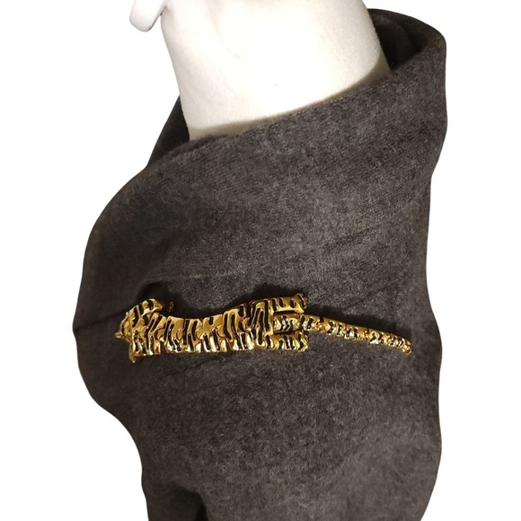 Vtg Gold-tone Articulated Tiger Brooch Green Eyes Black Enamel Stripes - Picture 8 of 11